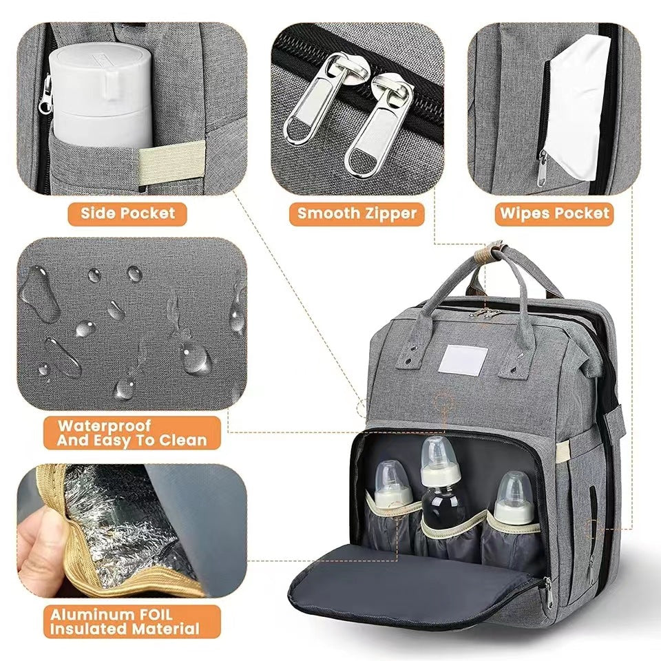 CarryEase™ – Multi-Functional Diaper Bag & Portable Crib