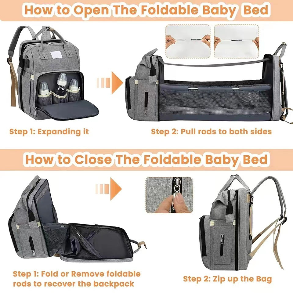 CarryEase™ – Multi-Functional Diaper Bag & Portable Crib